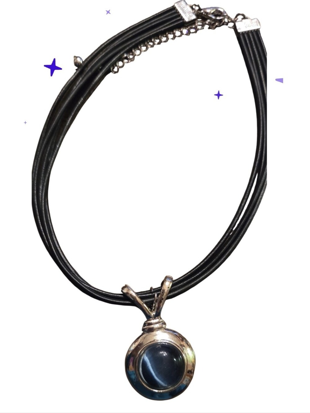 Black Cord Necklace with Blue Stone Pendant - Women Jewelry